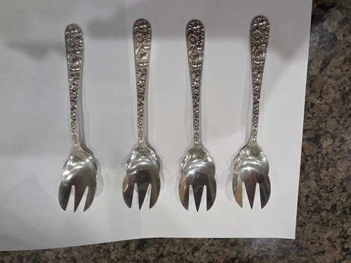4 Silver S Kirk & Son Sterling Silver Ice Cream Fork or Spoon 6" with Monogram