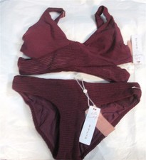 NWT Pilyq M Vino Tri Mix Up Smocked Full Bikini Top  Bottom Swim Set 98490