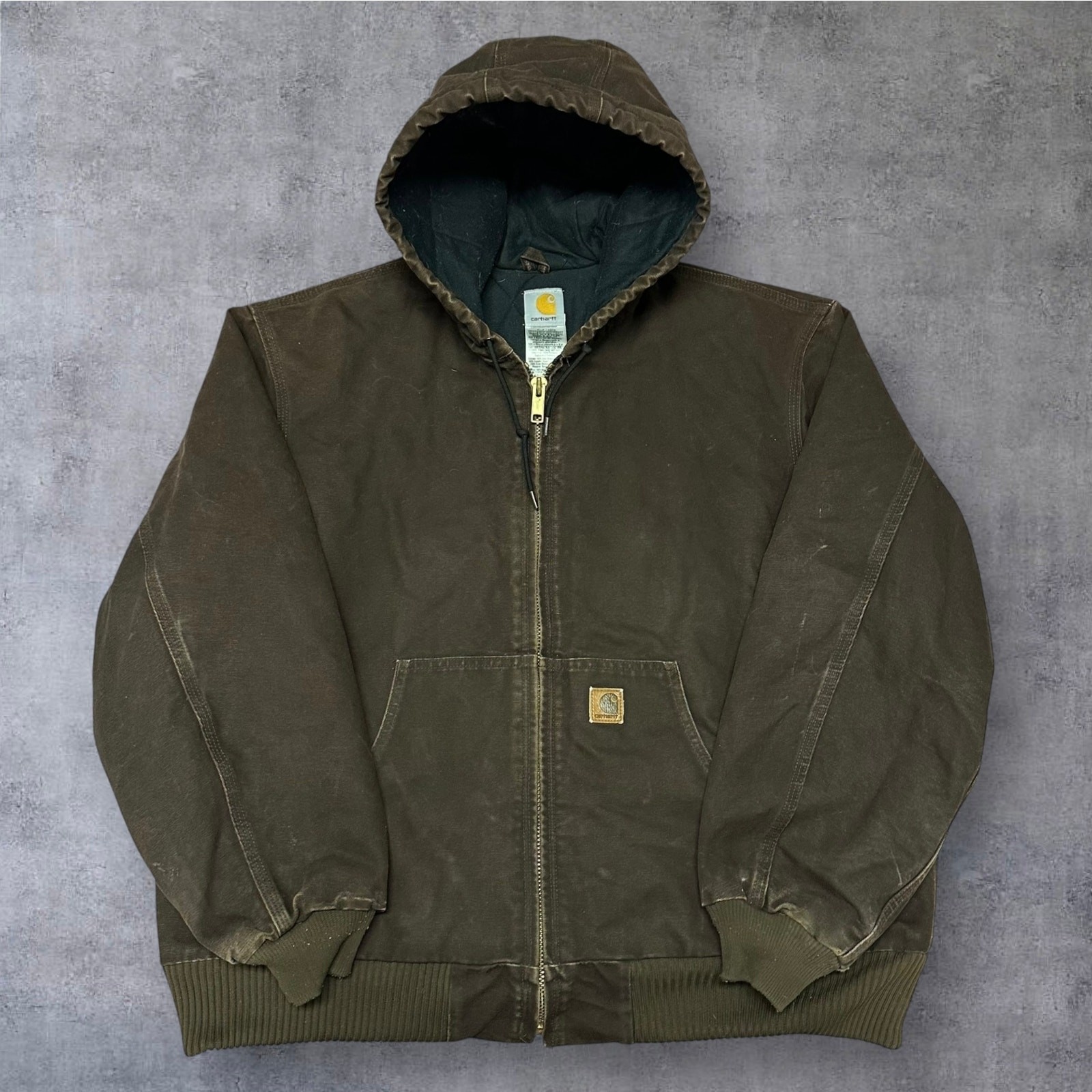 Vintage Y2K Carhartt J130 DKB brown hooded work wear jacket