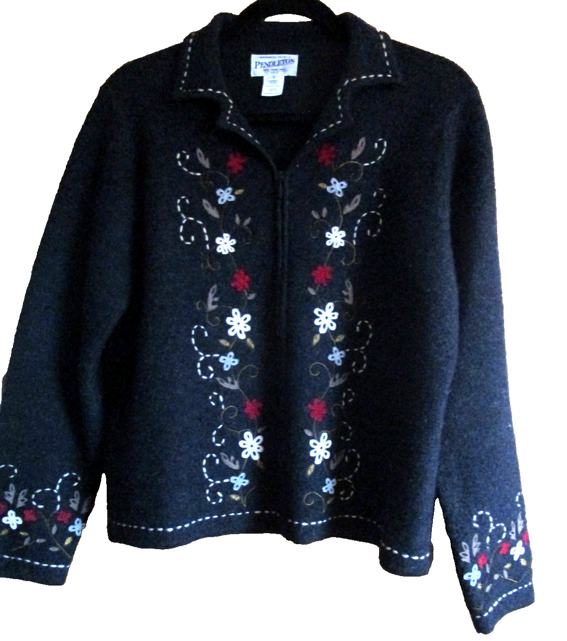 Pendleton 100% Virgin Merino Wool Embroidered Zip… - image 1