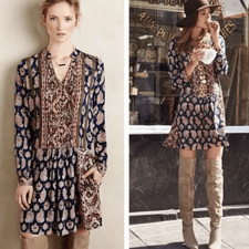 Anthropologie Tiny Paquerette Shirt Dress Pintucked Pleats Button Front Size S