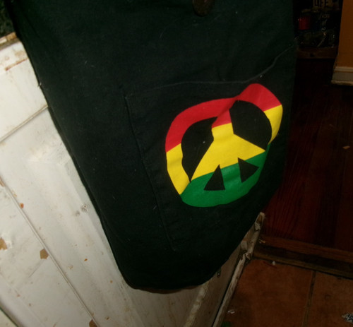 PEACE AND LOVE SIGN ON BLACK SHOULDER BAG