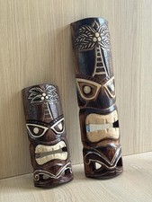 Hawaii Hand Made Carved Wooden 20" Tiki Painted Mask Wall Decor Hanging Man Cave