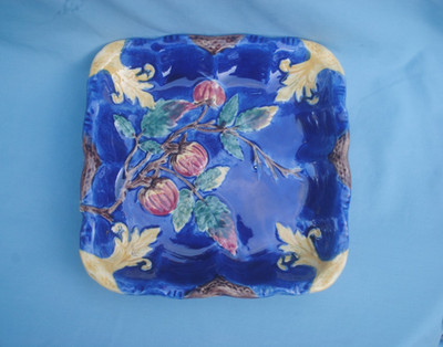 Majolica Pottery Serving Dish, French?  Square Fruit Bowl, 9'' square