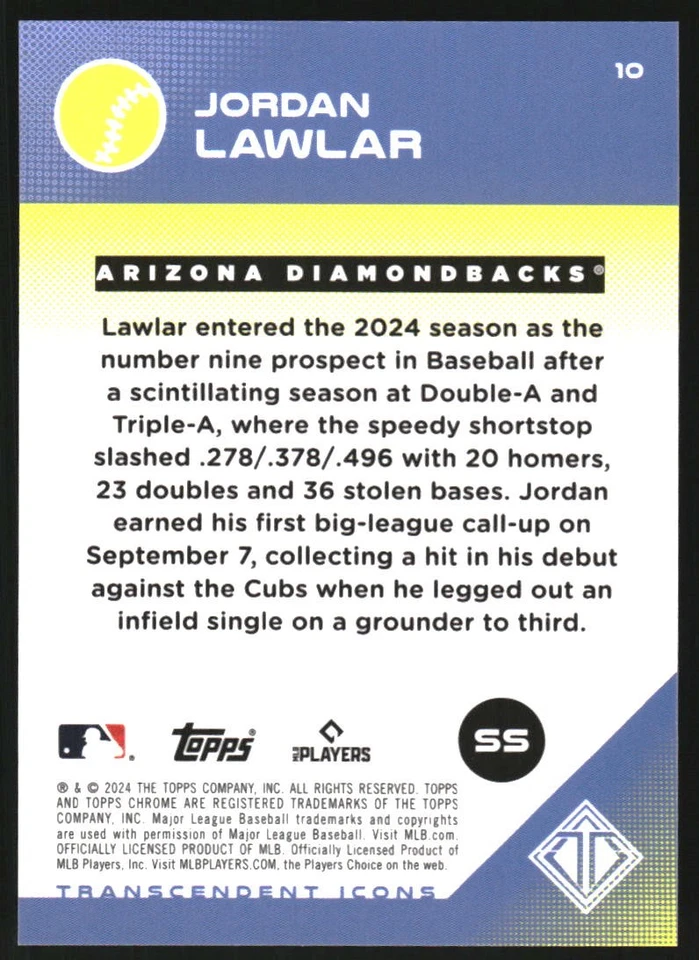 2024 Topps Transcendent Chrome Orange Refractors #10 Jordan Lawlar /25 - Image 2 of 2