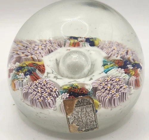 Vintage Murano Millefiori Art Glass Paperweight Venetian Glass Castle Label 3"