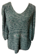 Loft Outlet Cotton Marled Teal Dolman 3/4 Sleeves Relaxed Knit Sweater XS