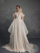 Flowers Off-the-shoulder Wedding Dress Intricate A Line Open Back Bridal Gown