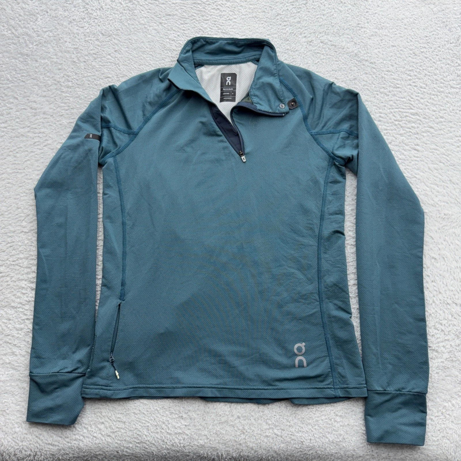 On Running Clima-Shirt Womens Small Teal Blue 1/4 Zip Perforated Back Run Top
