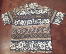 Cerveza Pacifico bark cloth embroidered floral button-front Hawaiian shirt LARGE