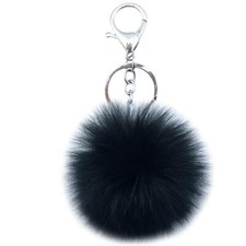 Unpafcxddyig Pom Pom Keychain Artificial Fox Fur Soft Ball Keychains Black