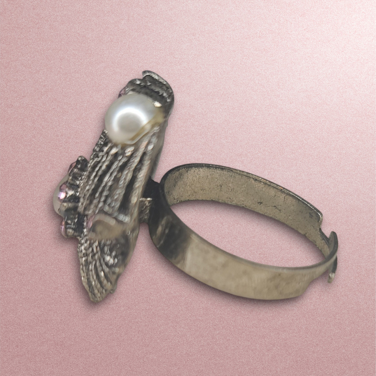 Large Statement Adjustable Ring Silver Tone Metal… - image 7