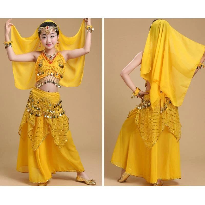 Kids Girls Belly Dance Costume Skirt Outfit Performance Clothing +Accessories - Image 4 of 4