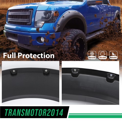 Fit For 09-14 Ford F150 Black Pocket Rivet Style Fender Flares Wheel Cover 4PC - Picture 8 of 9
