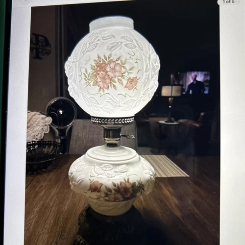 Milk Glass Hurricane Lamp W/Double Globe Dual Globe Light 22”H