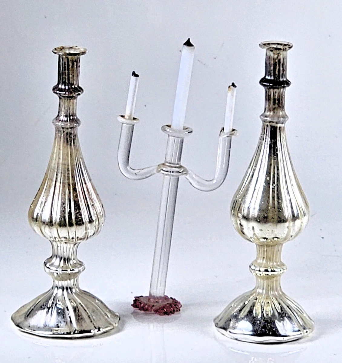 paire bougeoirs anciens verre églomisé mercurisé? Vintage photophores