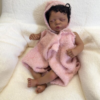 18in Romy Reborn Baby Doll Cuddly Toddler African Girl Rooted Hair Dark 3D Skin