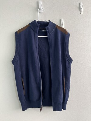 CHAPS Men's Navy Blue/ Brown Full Zip Vest Size M