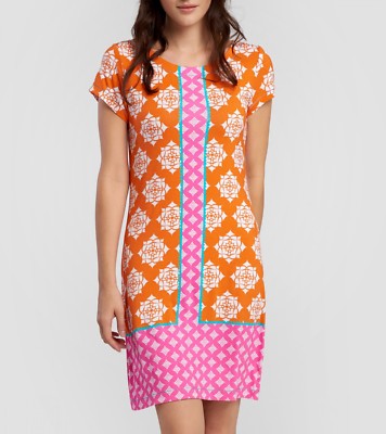 Hatley Kleid Tee Shirt Dress - orange Blumen Floral Droplet Tropics WD6TROP117