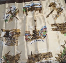 VINTAGE  LONDON  SOUVENIR SCARF ROLLED EDGE ACETATE SATIN