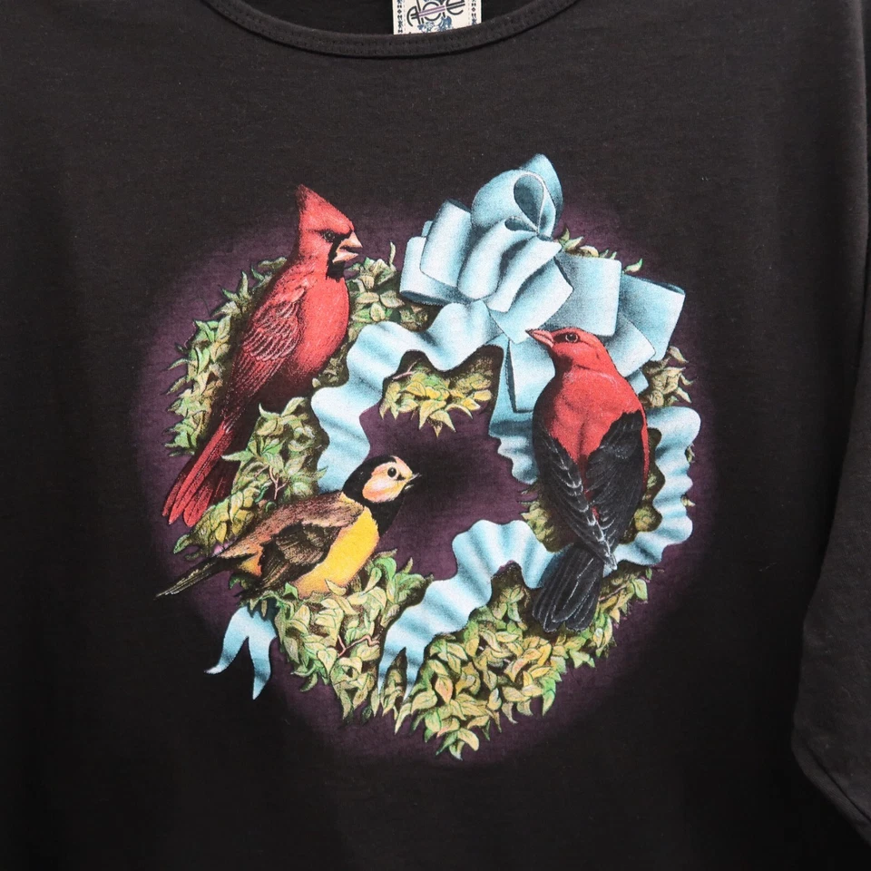 Camisa Alore Vintage Mujer Grande Negra Gráfico Pájaro Manga Larga Foto 2 de 4