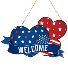 Geelin 4th of July Patriotic Welcome Sign for Front Door Independence Day Woo...