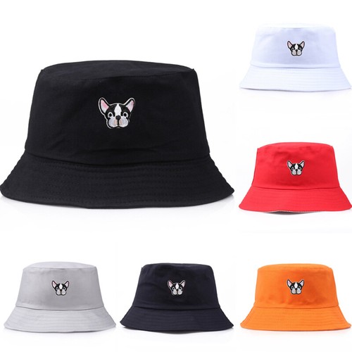 Black Cute Dog Print Bucket Hat Women 