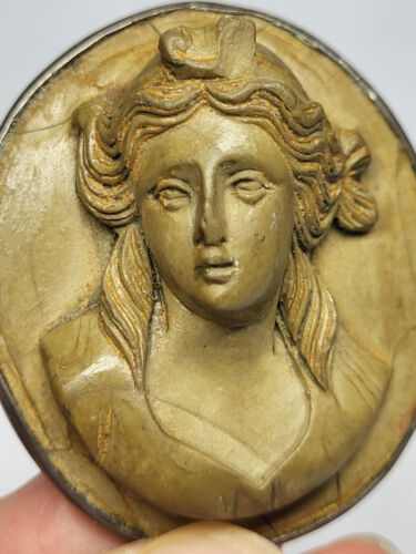 Ciondolo/Spilla Vittoriano Altorilievo Lava Figura Femminile Busto Cammeo Argento - Foto 4 di 13