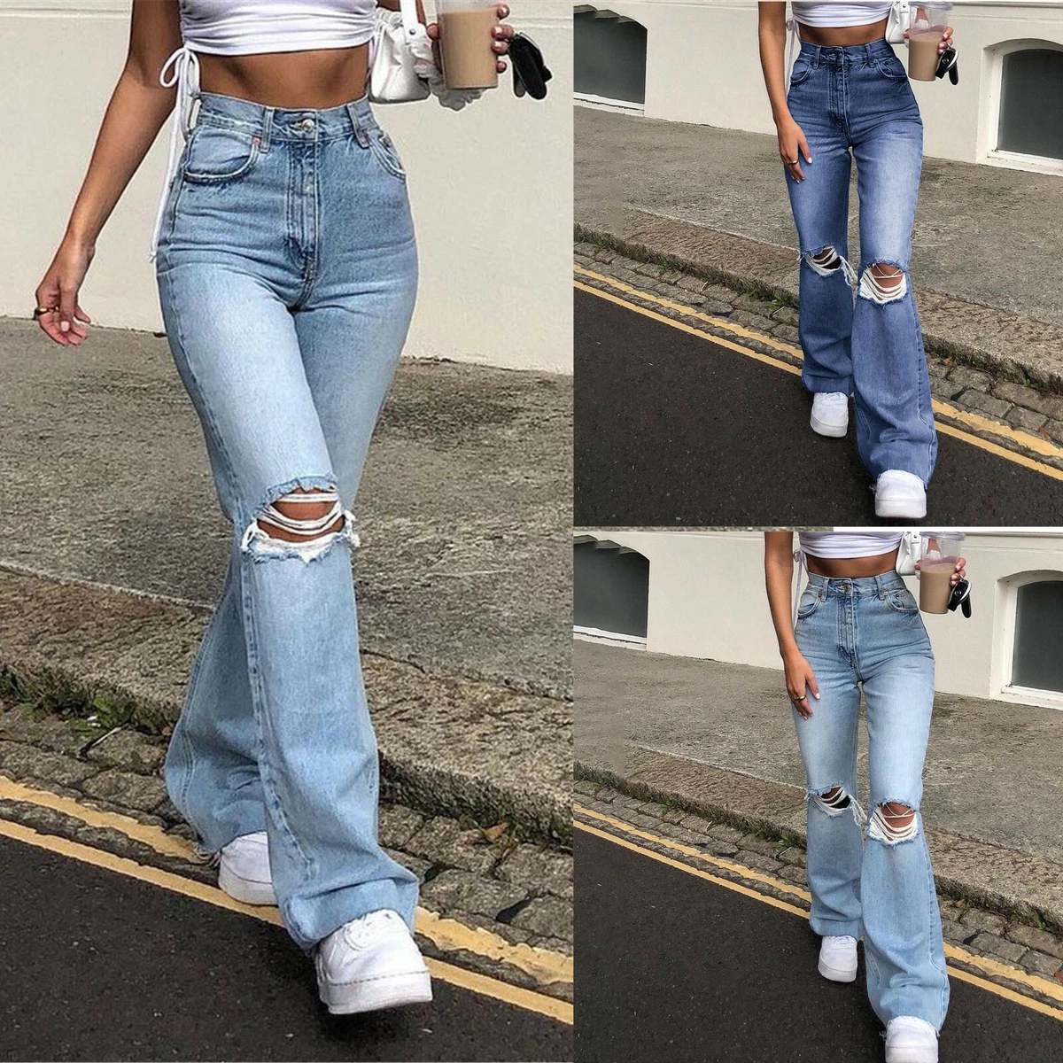 Wide leg denim pants online