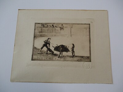 GOYA ETCHING 6 INCH PLATE EMBOSSED BLIND STAMP EDITION  ANTIQUE LA TAUROMAQUIA
