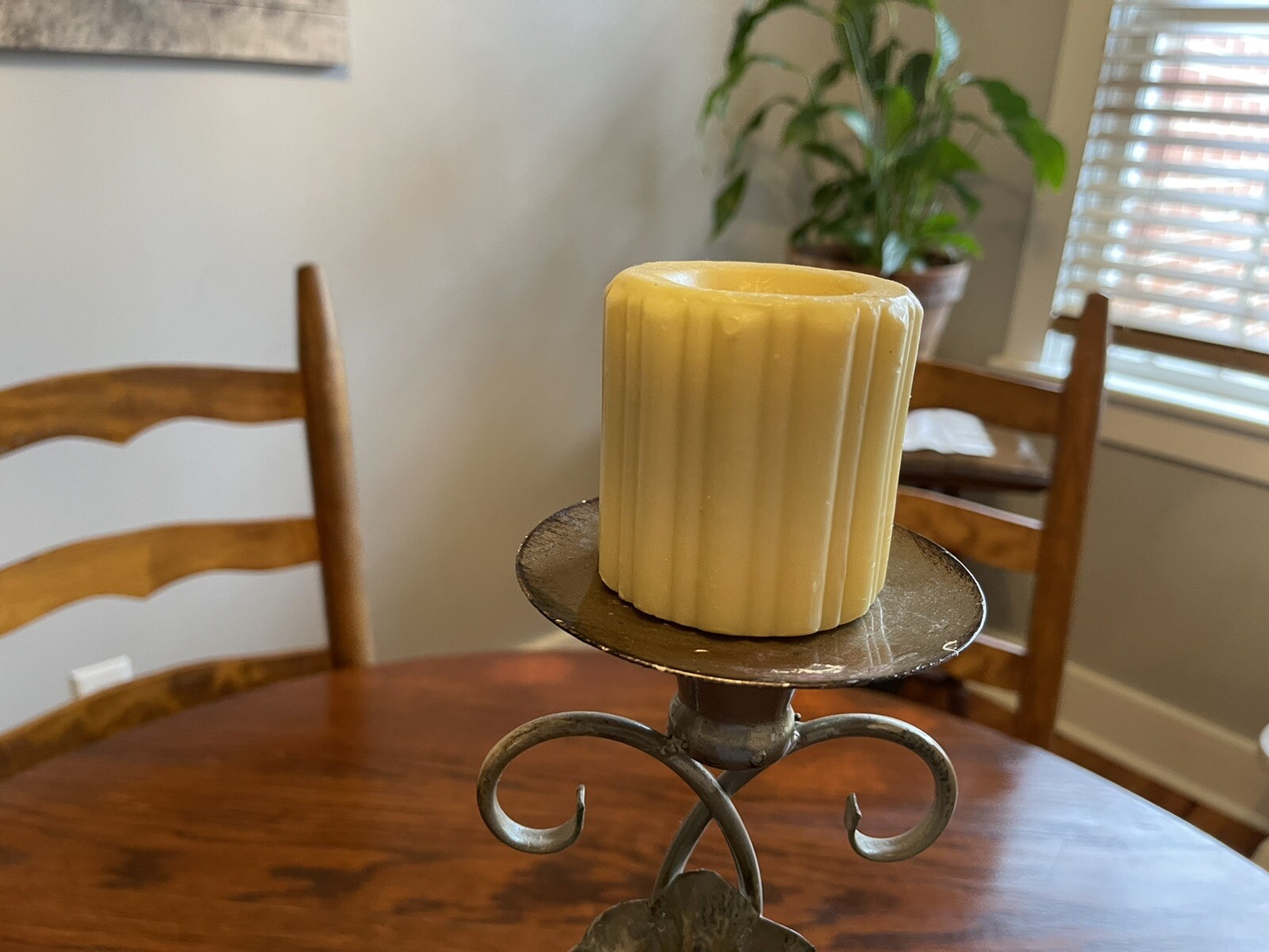 tall metal candle holder 14 In High  5 In Across Top Holds Medium Size Candle