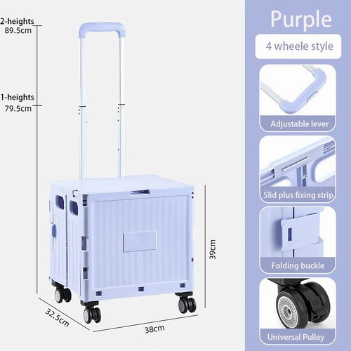 Trolley Pull Rod Rear Shopping CartOutdoor Folding Portable Shopping Carts Hand - Picture 4 of 13