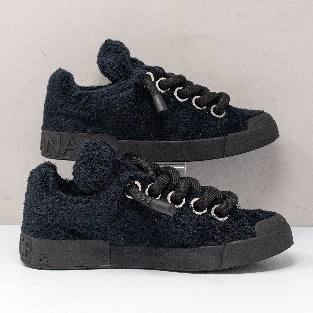 Dolce & Gabbana Portofino Black Terry-Cloth Sneakers, Size 43 (10