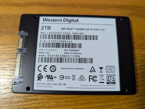 WD 2TB Red SA500 SATA III 2.5" Internal SSD WDS200T1R0A - 48% Health - Photo 2/4