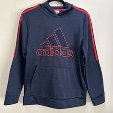 Adidas Blue Red Logo Hooded Sweatshirt With Front Pocket Size 18-20 Kids
