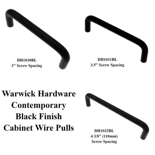 Warwick Contemporary Black Cabinet Wire Pulls, 3", 3 1/2", 110mm Centers - Picture 1 of 11