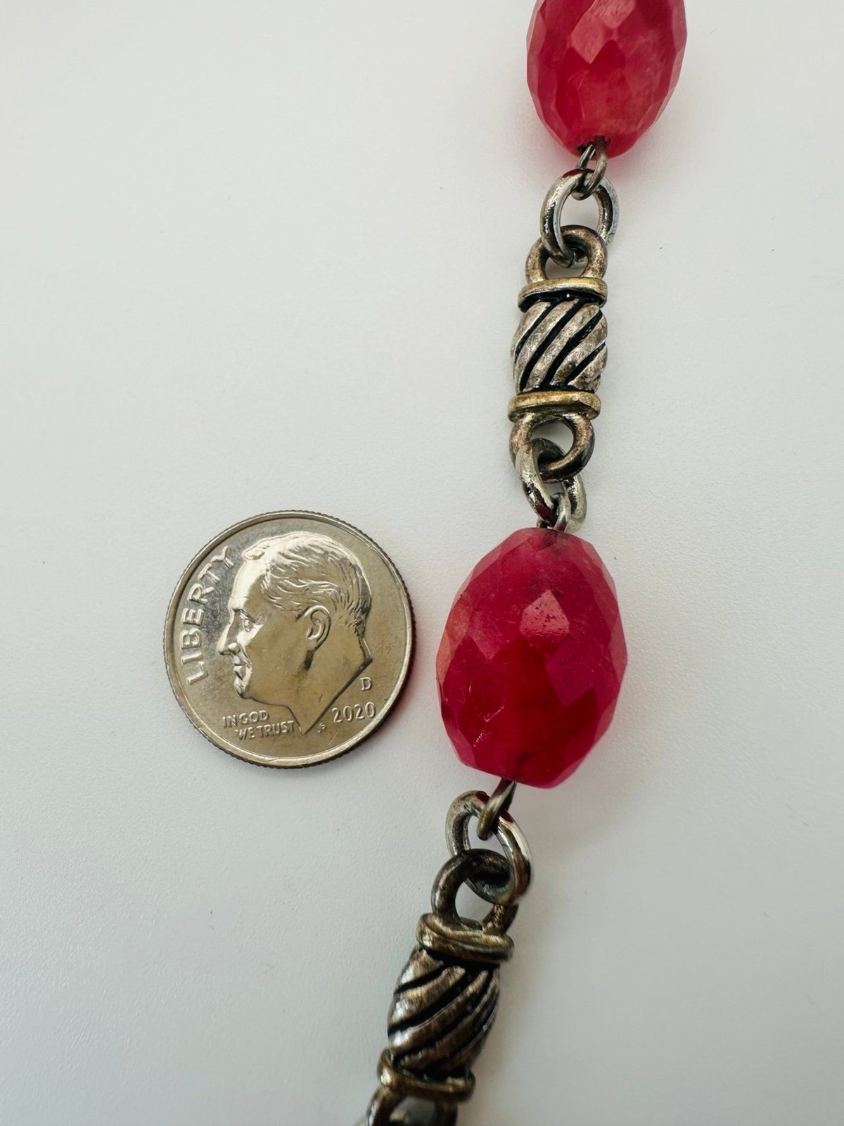 Silver tone cranberry gemstone toggle Necklace 17… - image 6