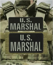 U  S    MARSHAL EMBROIDERY PATCH 6X11 AND 4X11 HOOK ON BACK BLK/GRAY