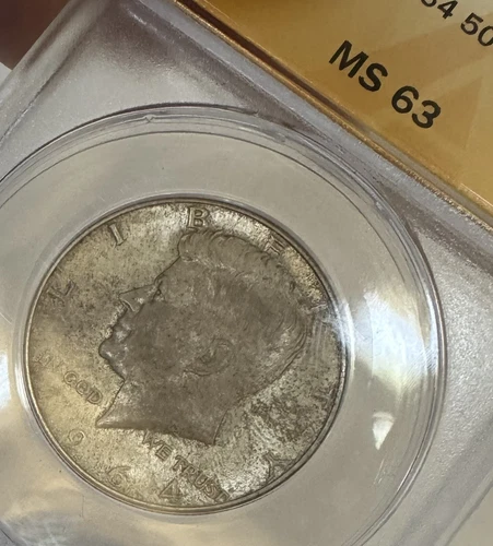 1964 P Kennedy Half Dollar MS63 ANACS Slab  | Obverse Toned 90% Silver JFK Coin!