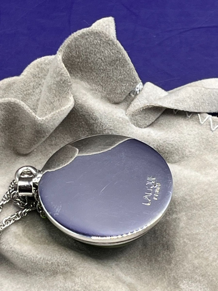 Lalique Green Clear Crystal Cabochon Pendant + Japan SN