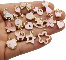10 Enamel Gold Charms Pink Pendants Findings Princess Set Assorted Lot Mix