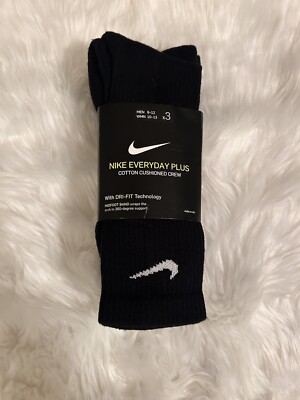 NIKE EVERYDAY PLUS 3-PAIRS MEN'S CREW SOCKS BLACK SIZE LG L (FIT 8-12 SHOE)  888408257970|
