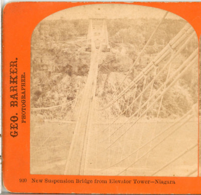 NIAGARA FALLS, New Suspension Bridge From Elevator Tower--Barker Stereoview J78