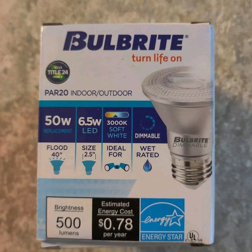 Bulbrite PAR20 Indoor / Outdoor 50W Replacement 6.5 LED Dimmable 500 Lumen 4Pack - Picture 2 of 6