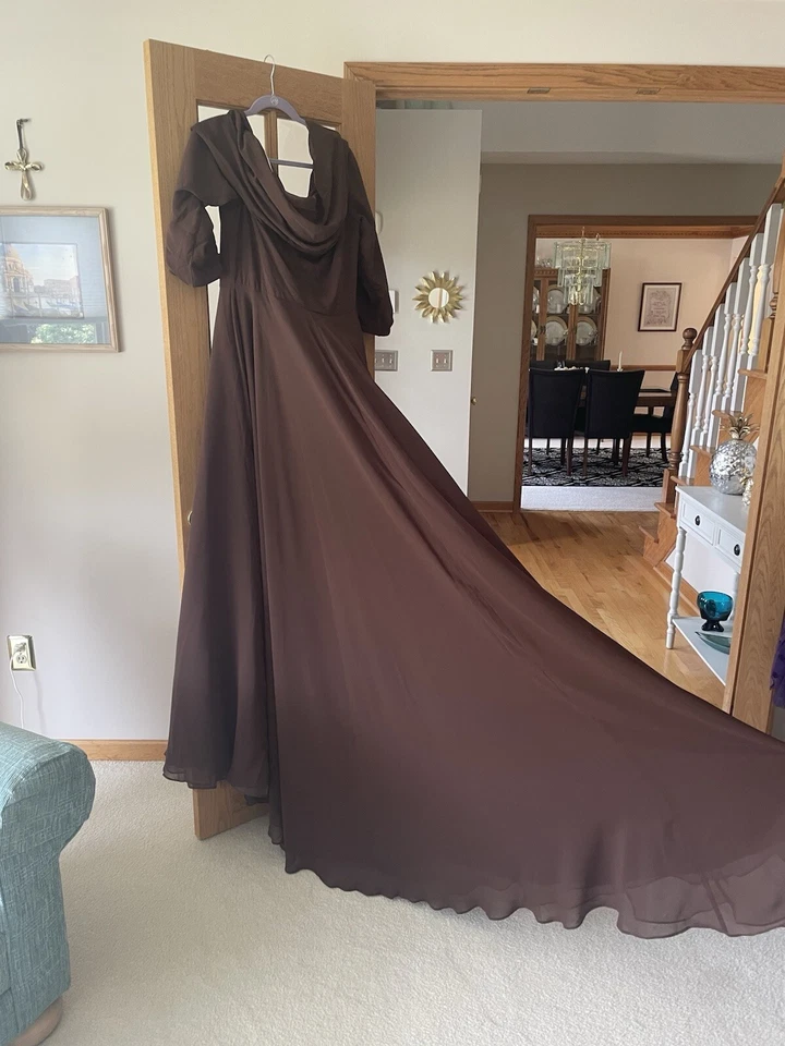 Vestido de celebridade casamento formal mãe da noiva marrom novo com etiquetas tamanho 18 com trem - Imagem 4 de 4