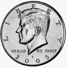 2005 P&D Kennedy Half Dollar 2 COINS Set BU/Uncirculated from MINT Roll w. Flip