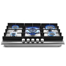30in Gas Cooktop Kitchen Dual 5 Burners Countertop Built-in Gas Stainless Steel