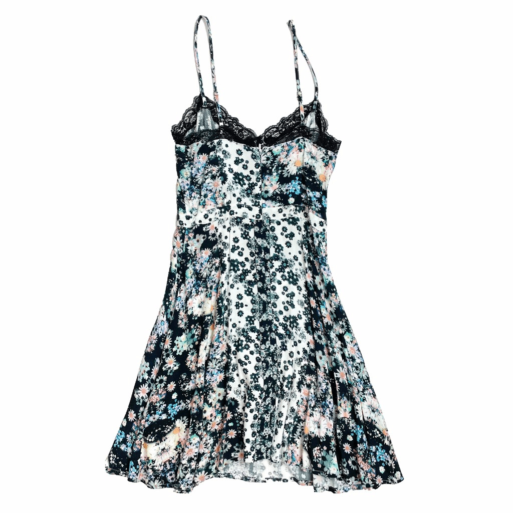 MINKPINK Mini Slip Dress Lace Trim Floral Print Black Motif XS NWT | eBay