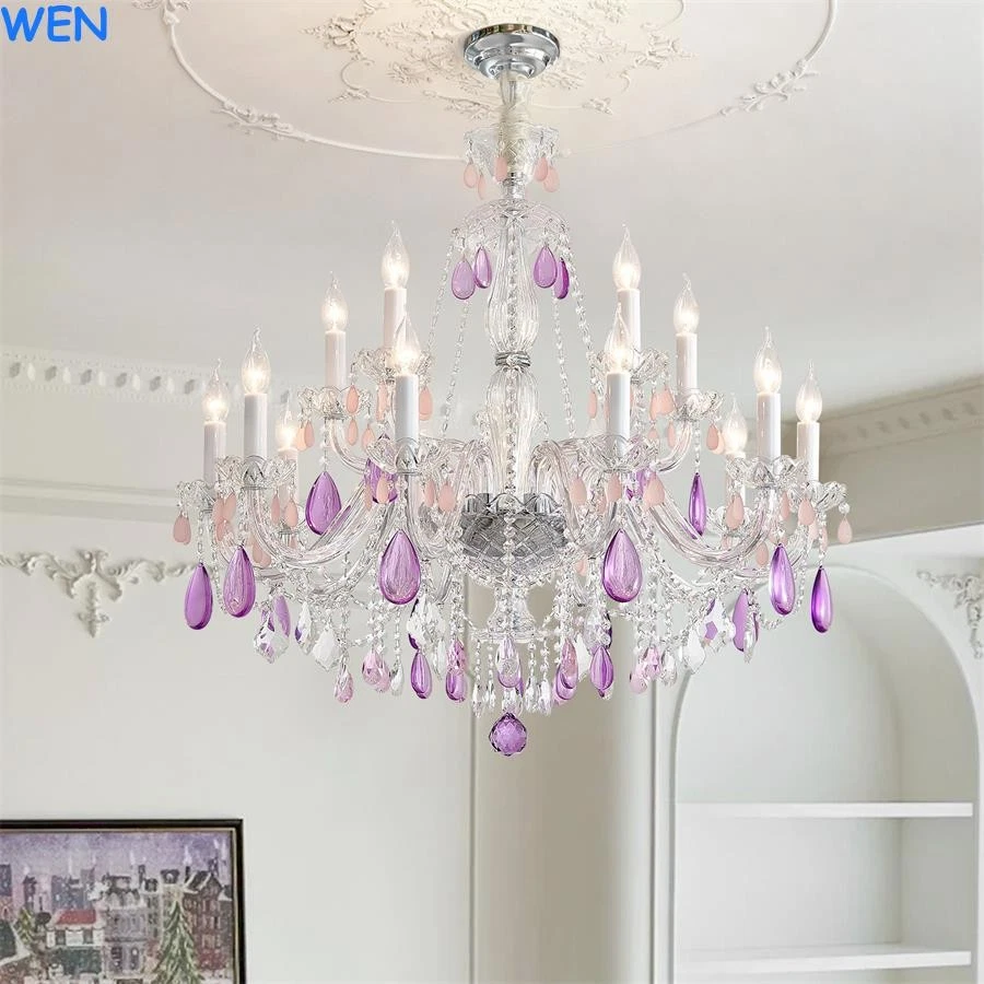 Crystal chandelier,luxury living room lamp,purple crystal candle lamp chandelier - Image 2 of 4