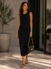 MICHAEL KORS COLLECTION Bodycon Midi Dress XS Black Textured Ribbon Knit 611RKI9